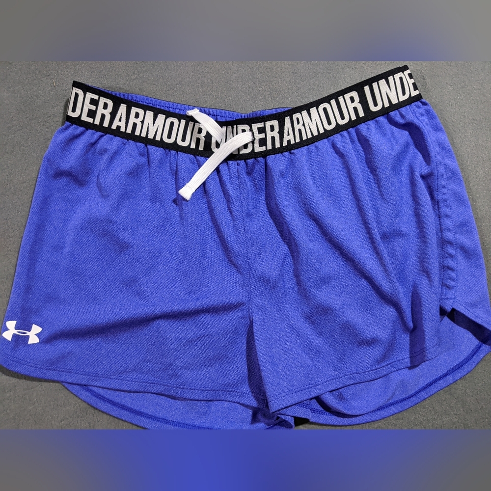 Girls Under Armour running shorts size YXL purple polyester 2" inseam